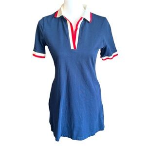 Tuckernuck Dress Size XS Midnight Navy with Red and Cream Trim Hutton Polo Mini